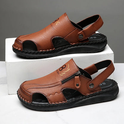 Simple Summer Men Sandals Outdoor Leather Mens Casual Beach Shoes Leisure Walk Male Slippers Non-Slip Slides Classic Half Drag