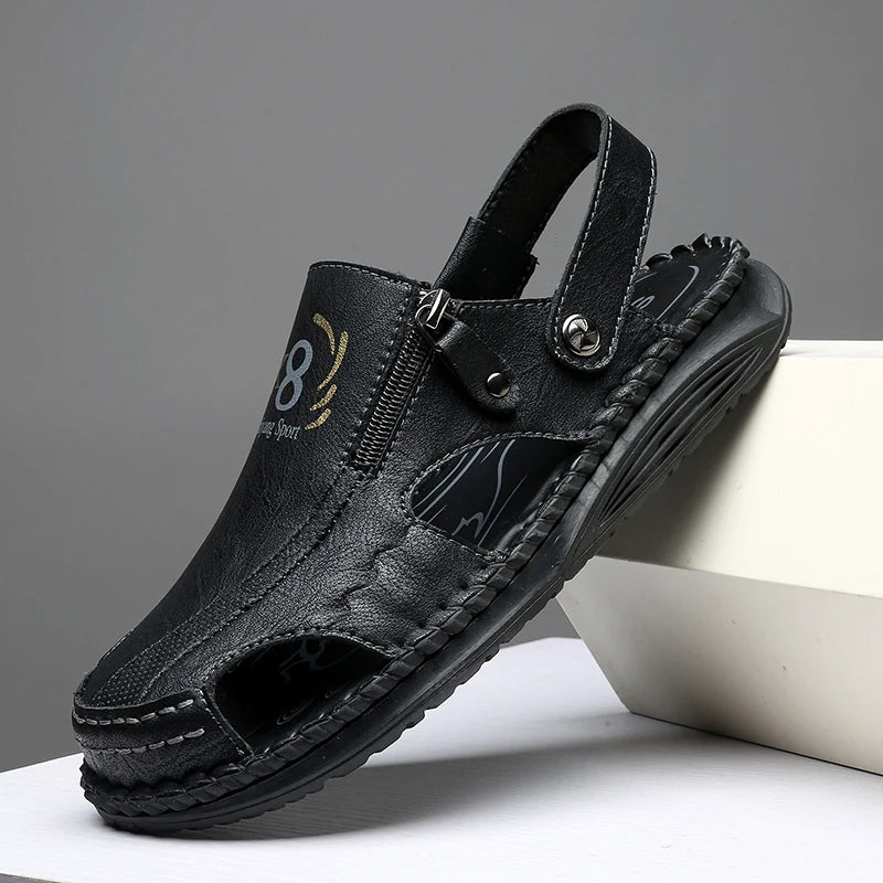 Simple Summer Men Sandals Outdoor Leather Mens Casual Beach Shoes Leisure Walk Male Slippers Non-Slip Slides Classic Half Drag