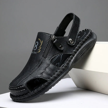 Simple Summer Men Sandals Outdoor Leather Mens Casual Beach Shoes Leisure Walk Male Slippers Non-Slip Slides Classic Half Drag