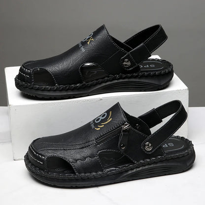 Simple Summer Men Sandals Outdoor Leather Mens Casual Beach Shoes Leisure Walk Male Slippers Non-Slip Slides Classic Half Drag