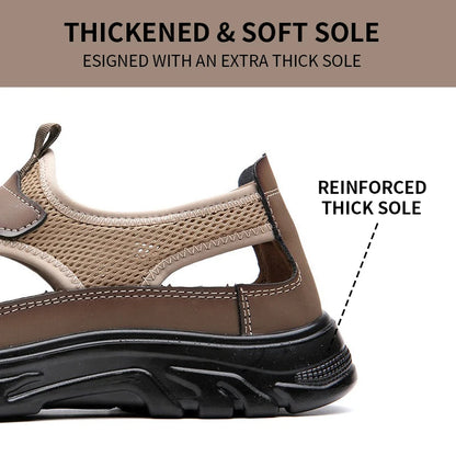 Breathable men's hooded sandals with hollowed out mesh holes, outdoor lightweight sports and leisure beach shoes